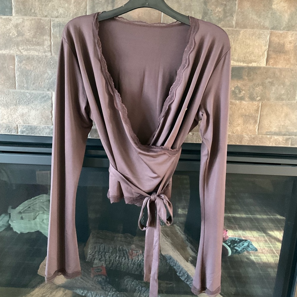 Chic Brown Wrap Blouse